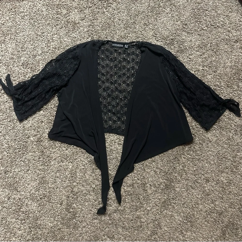 Susan Graver Black Lace Tie-Front Blouse - Picture 4 of 5